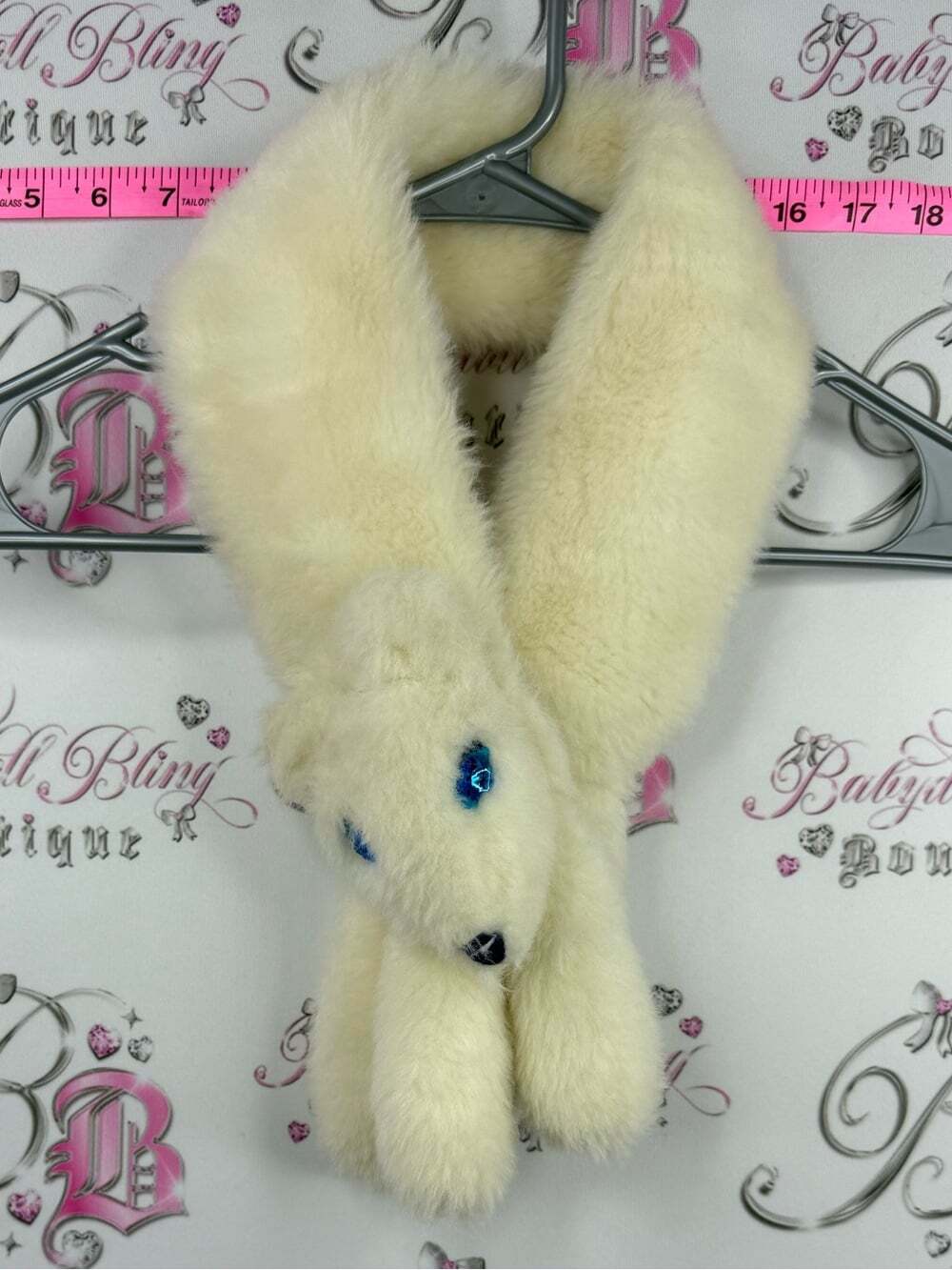 Shirley scarf animal jewels vintage Cream Faux Fur Novelty Scarf with Blue Eyes